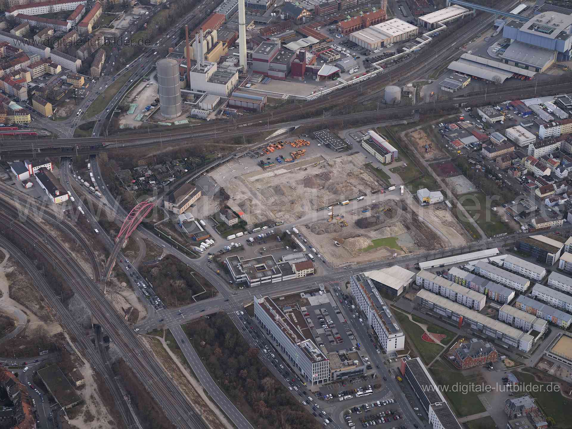 Titel: ehem. Schlachthof, Bildnummer: f530710, Ort / Stadt: Nürnberg, (Land)Kreis: kreisfreie Stadt Nürnberg, Regierungsbezirk: Mittelfranken, Bundesland: Bayern, Aufnahmedatum: 09.03.2024, Schlagwörter: Deutschland, 90439, 90441, Am Leonhardspark, Am Pferdemarkt, Amselstraße, Finkenstraße, Hermannstraße, Josef-Carl-Grund-Straße, Kurt-Karl-Doberer-Straße, Lilienstraße, Marie-Beeg-Straße, Michael-Ende-Straße, Nelkenstraße, Nürnberg, Philipp-Koerber-Weg, Sandreuthstraße, Schlachthofstraße, Schwaba