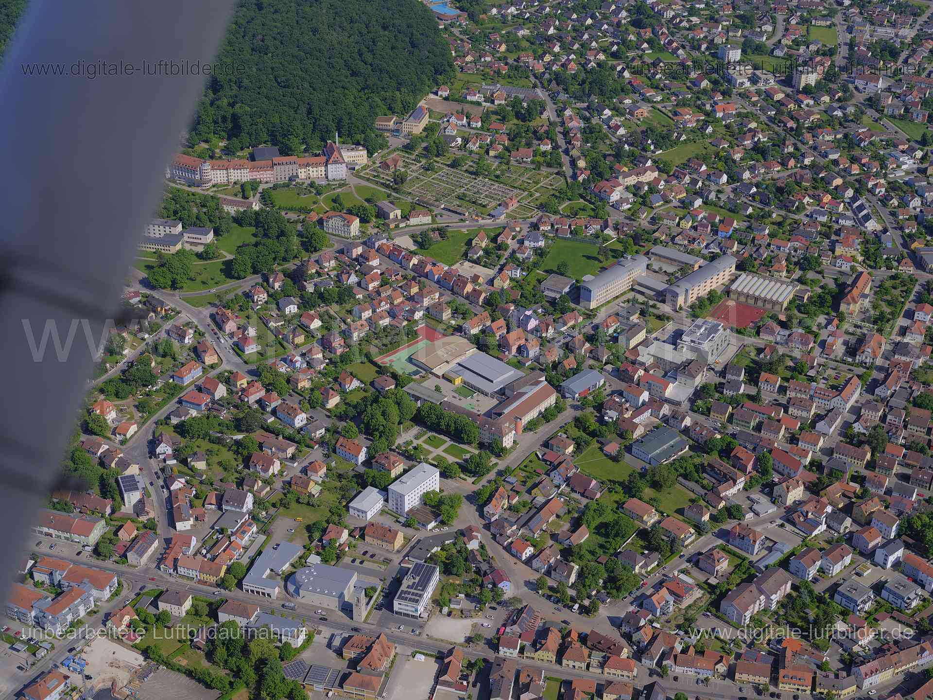 Luftbild - Gunzenhausen, Ort: Gunzenhausen, Tags: Simon-Marius-Gymnasium, Schule, Stephani Grund- und Mittelschule, ...
