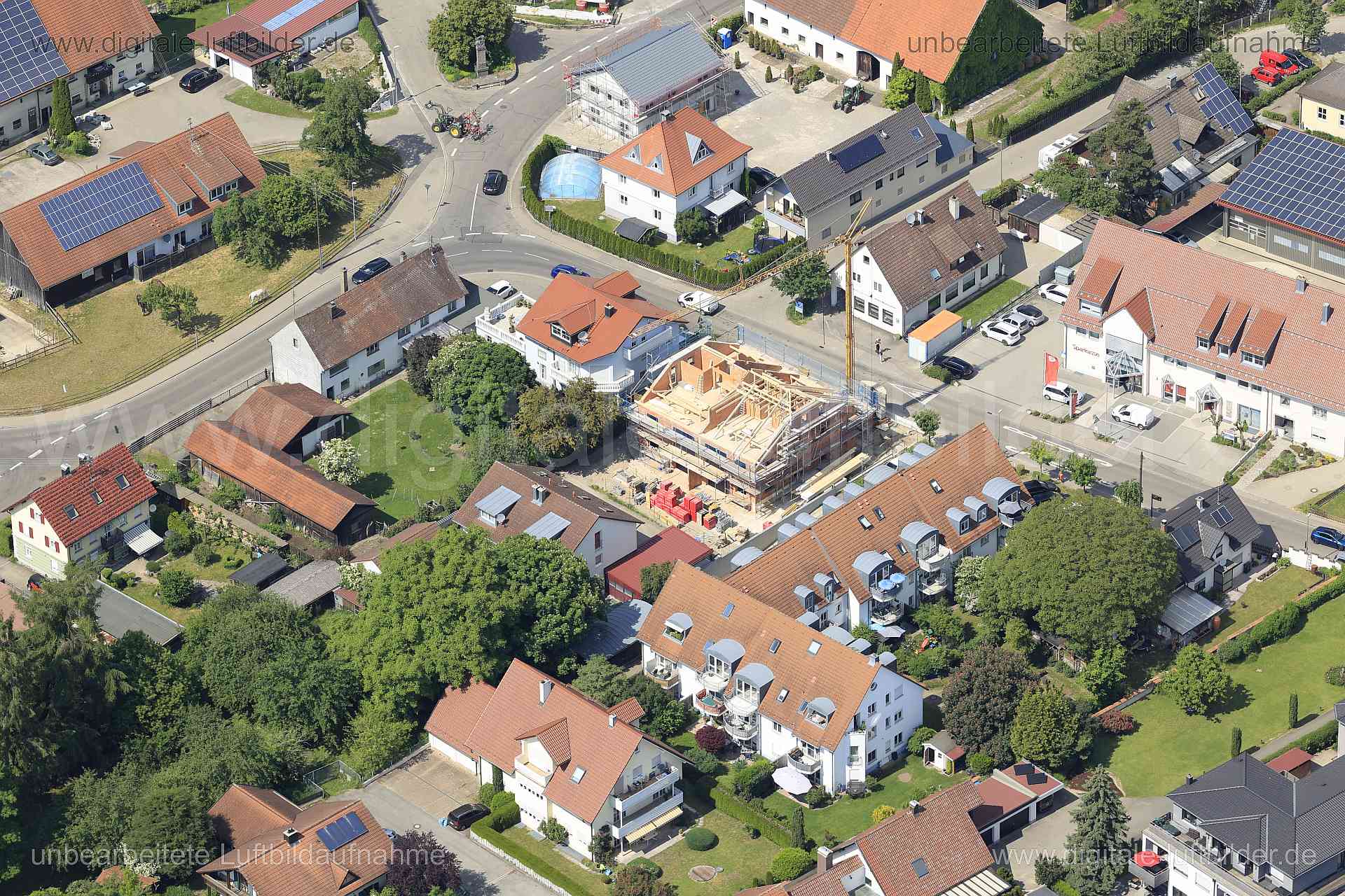 Luftbild - Memmingen, Ort: Memmingen, Tags: Baustelle, Dachstuhl, Kran, ...