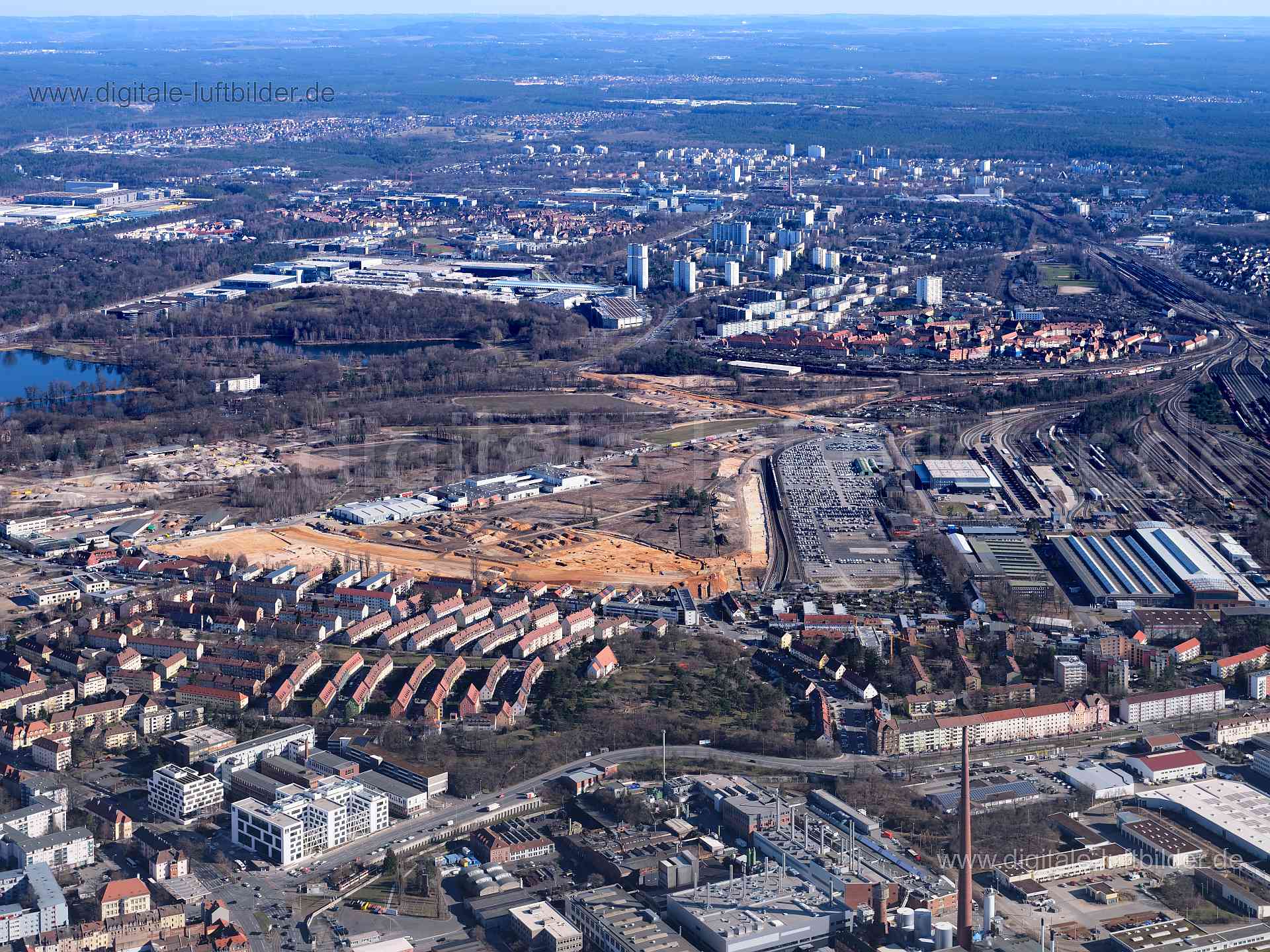 Titel: Brunecker Straße, Bildnummer: f403660, Ort / Stadt: Nürnberg, (Land)Kreis: kreisfreie Stadt Nürnberg, Regierungsbezirk: Mittelfranken, Bundesland: Bayern, Aufnahmedatum: 06.03.2021, Schlagwörter: Luftbild, Luftbilder, Luftbildfotografie, Luftaufnahme, Luftbildaufnahme, Luftfoto, Vogelperspektive, Vogelansicht, Deutschland, Schräg- und Senkrecht-Luftaufnahmen, Orthofotografie, Brunecker Straße, Lichtenreuth, Panorama, Horizont, Hasenbuck, Ingolstädter Straße, Nerzstraße, Katzwanger Straße,