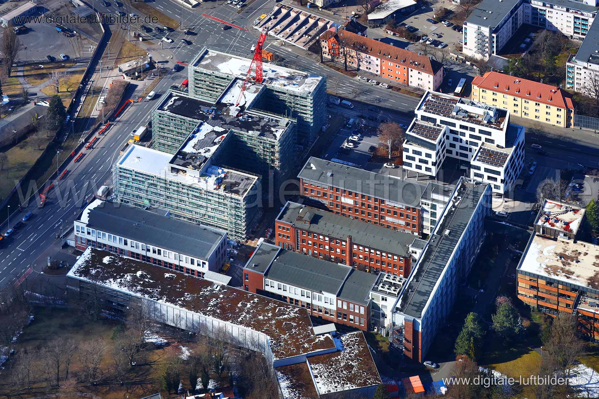 Titel: FrankenCampus, Bildnummer: c252440, Ort / Stadt: Nürnberg, (Land)Kreis: kreisfreie Stadt Nürnberg, Regierungsbezirk: Mittelfranken, Bundesland: Bayern, Aufnahmedatum: 21.03.2018, Schlagwörter: Luftbild, Luftbilder, Luftbildfotografie, Luftaufnahme, Luftbildaufnahme, Luftfoto, Vogelperspektive, Vogelansicht, Deutschland, Schräg- und Senkrecht-Luftaufnahmen, Orthofotografie, Frankenstraße, FrankenCampus, Neulichtenhof, Baustelle, Neubau, Pillenreuther Straße, Gotenstraße, Neulichtenhofstraß