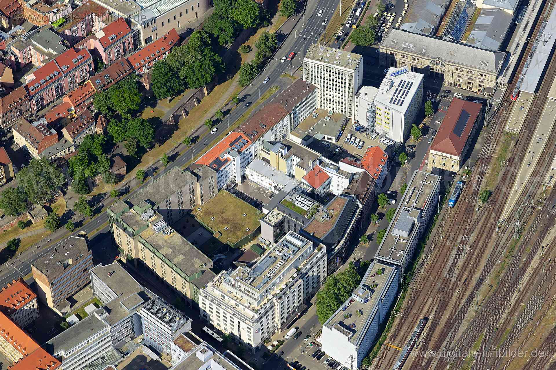 Luftbild - Frauentorgraben, Ort: Nürnberg, Tags: Frauentorgraben, Ergo-Turm, Ergo, Hochhaus, Hauptbahnhof, , , , Bahnhofsp...