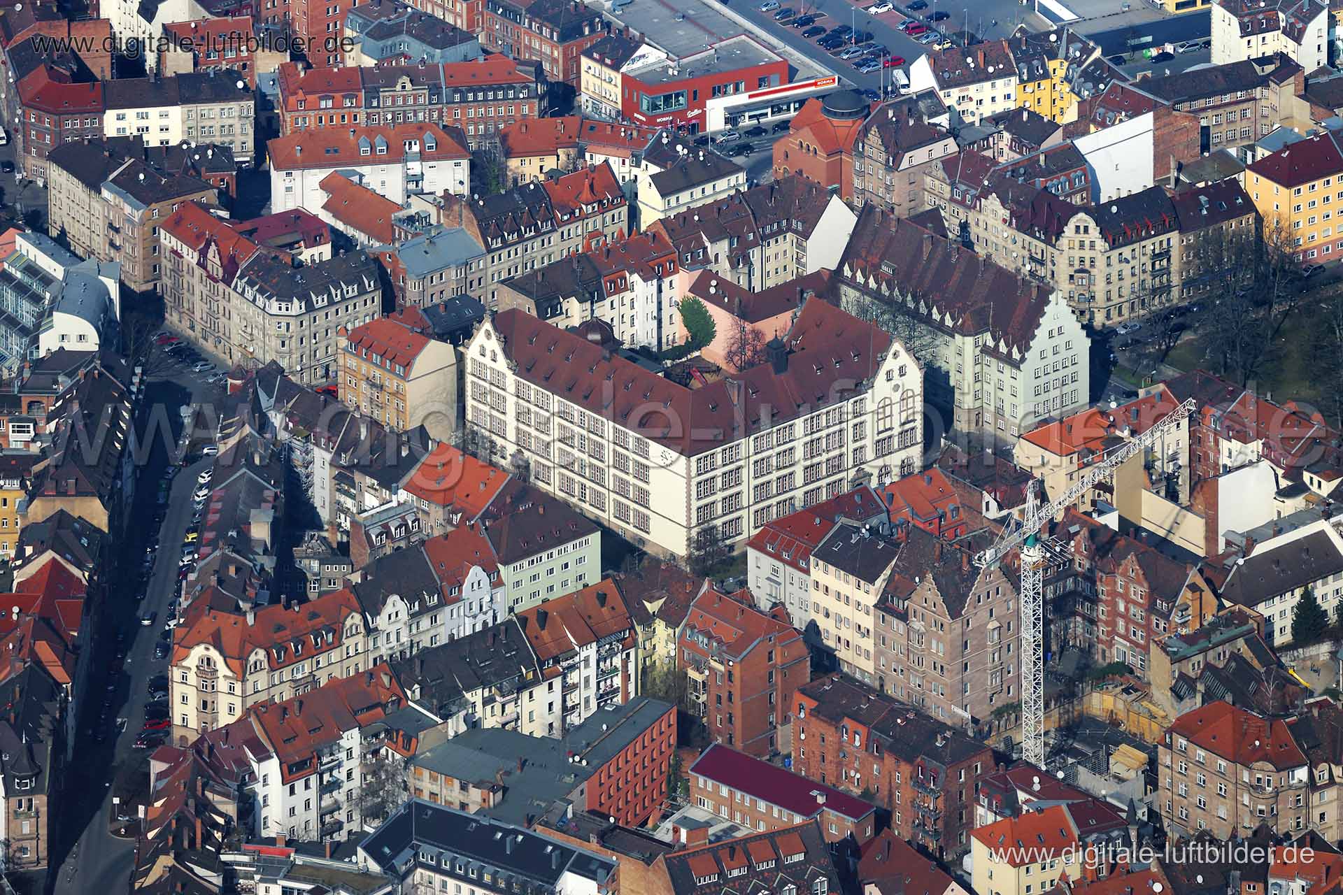 Titel: Knauerstraße, Bildnummer: cb80160, Ort / Stadt: Nürnberg, (Land)Kreis: kreisfreie Stadt Nürnberg, Regierungsbezirk: Mittelfranken, Bundesland: Bayern, Aufnahmedatum: 09.03.2014, Schlagwörter: Luftbild, Luftbilder, Luftbildfotografie, Luftaufnahme, Luftbildaufnahme, Luftfoto, Vogelperspektive, Vogelansicht, Deutschland, Schräg- und Senkrecht-Luftaufnahmen, Orthofotografie, Knauerstraße, Osianderstraße, Gostenhof, Schreyerstraße, Rothenburger Straße, Hessestraße, Monat: März, Jahreszeit: Wi