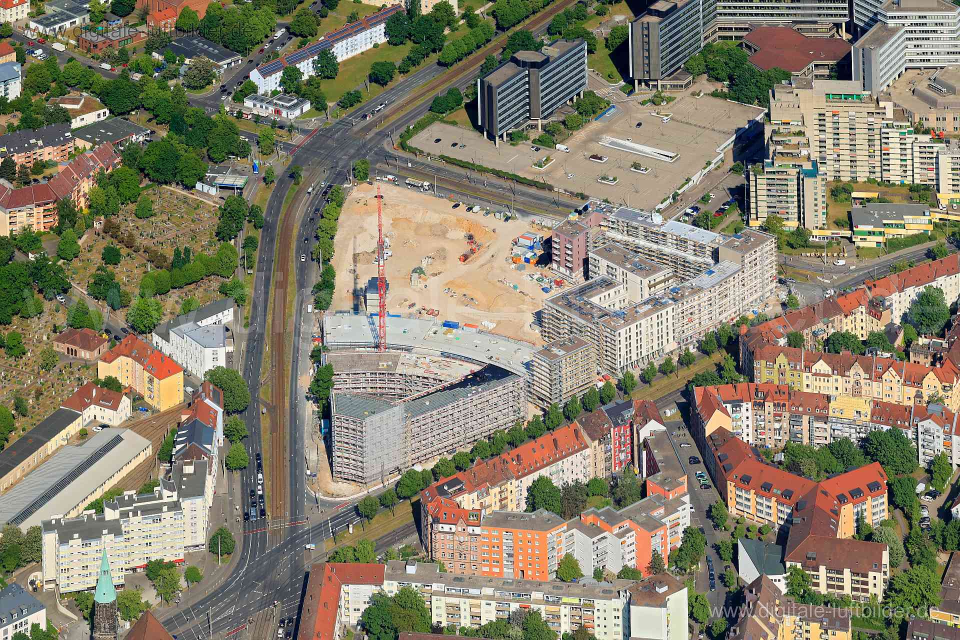 Luftbild - Luitpoldviertel, Ort: Nürnberg, Tags: Luitpoldviertel, Baustelle, Großbaustelle, KiB, St. Peter, Gleißhammer, K...