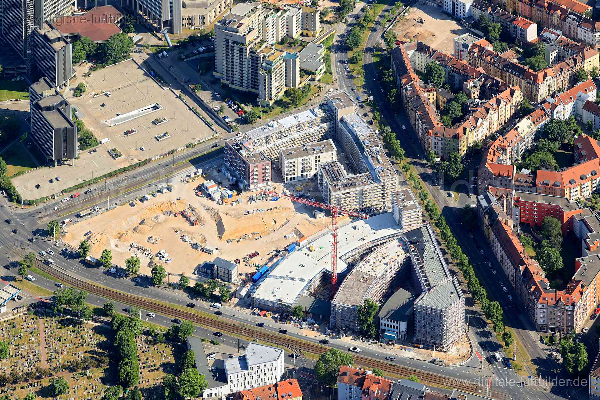 Luftbild - Luitpoldviertel, Ort: Nürnberg, Tags: Luitpoldviertel, Baustelle, Großbaustelle, KiB, St. Peter, Gleißhammer, K...