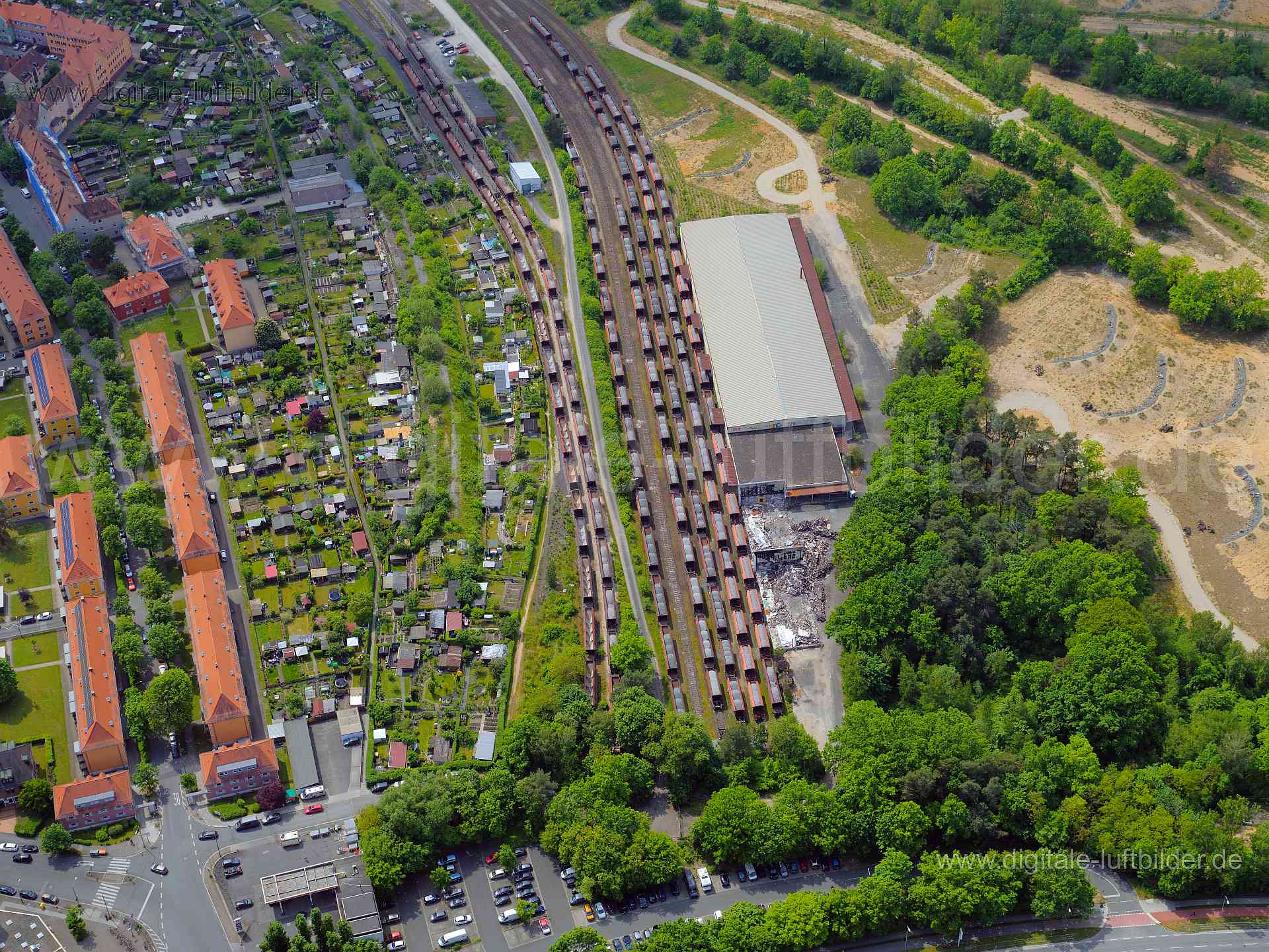 Luftbild - Rangierbahnhof, Ort: Nürnberg, Tags: Rangierbahnhof, Gleis, Gleise, Zug, Wagon, Güter, Güterverkehr, Logistik, ...