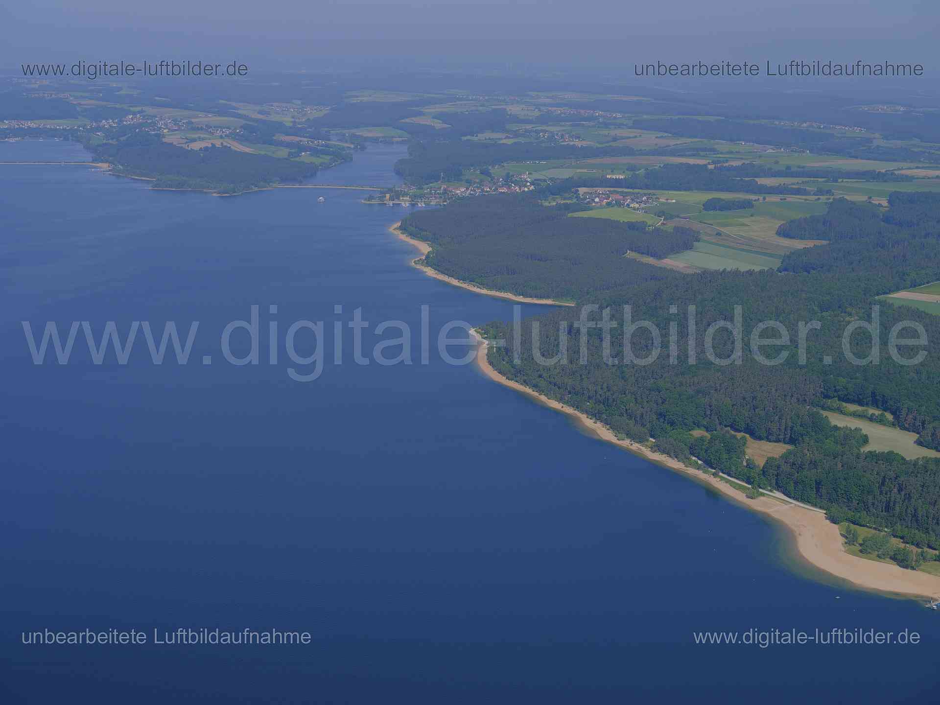 Luftbild - Brombachsee, Ort: Pleinfeld, Tags: Brombachsee, Gewässer, Strand, Badestrand, See, Horizont, Himmel, Panorama, ...